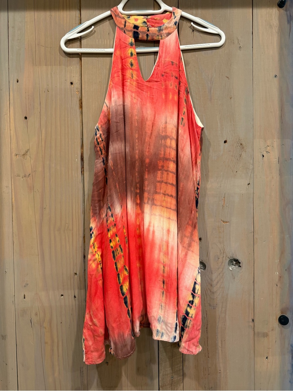 entro Coral and Orange Tie-Dye Halter Mini Dress